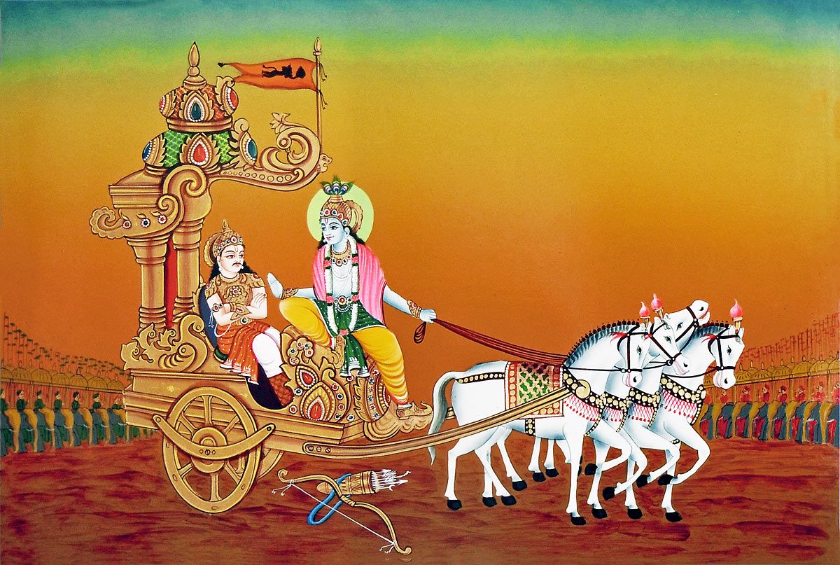 Krishna instructing Arjuna on chariot