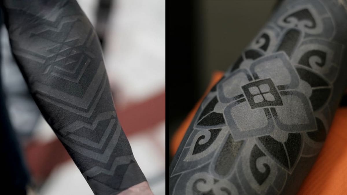 blackout sleeve tattoo with patterns