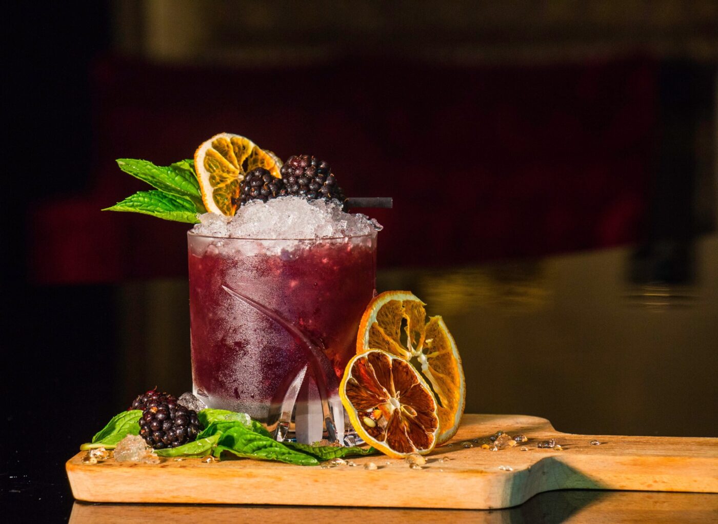 blood orange cocktail on platter