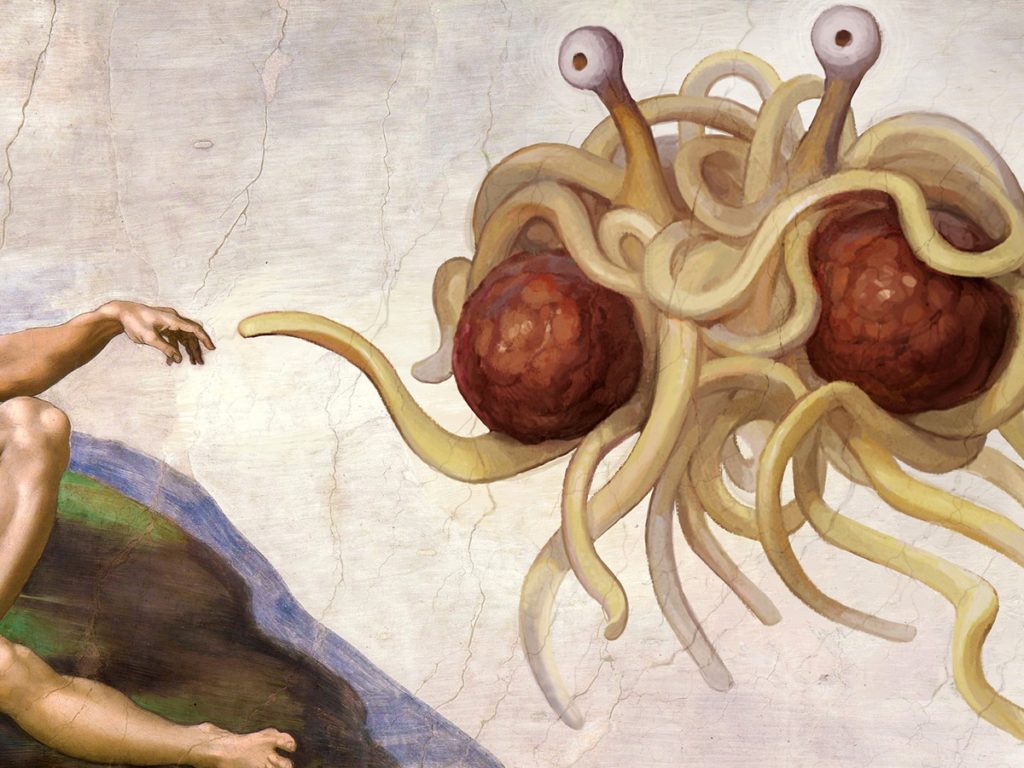 Painting of the Flying Spaghetti Monster