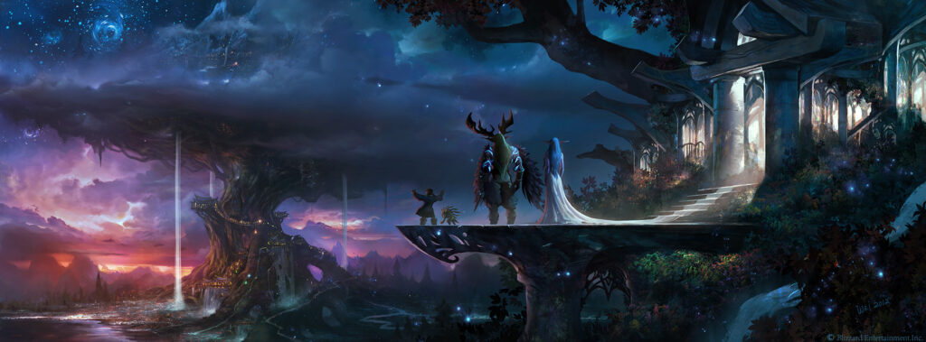 Tyrande and Malfurion looking at Teldrassil