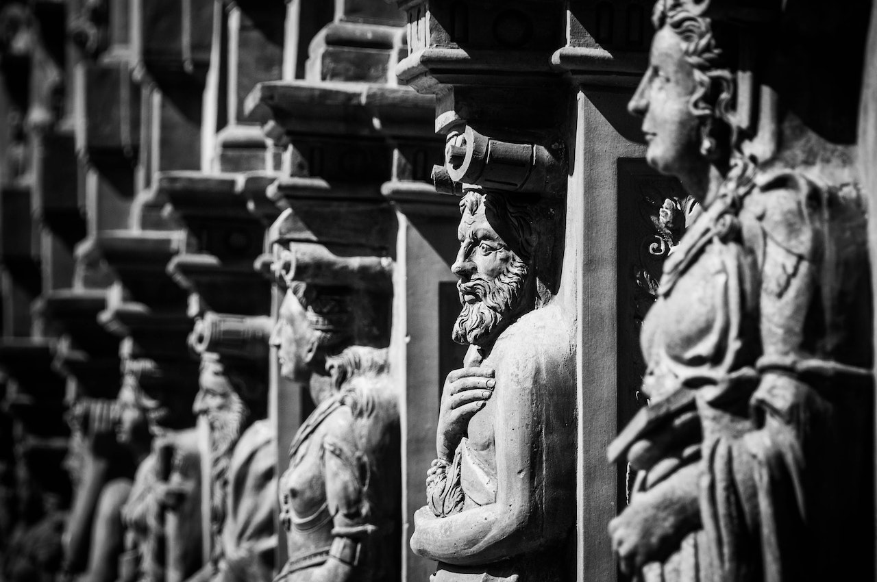 picture of historic sculptures along a wall